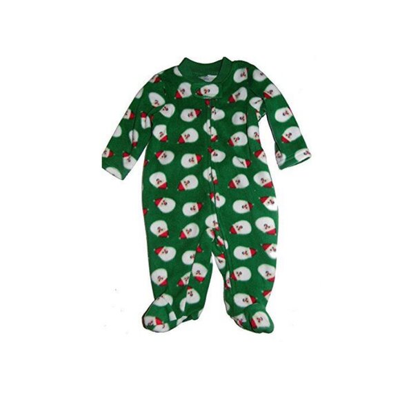 Christmas Santa Infant Soft Warm Green Fleece Sleeper Pajamas 0-3 Mos NEW - Picture 1 of 1